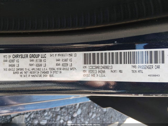 2013 Chrysler 200 Lx მანქანა იყიდება აუქციონზე, vin: 1C3CCBAB1DN698213, აუქციონის ნომერი: 45121162