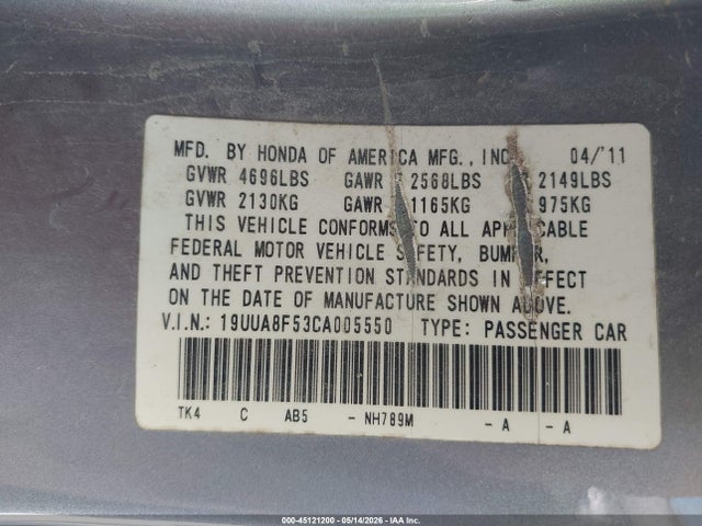 Aukcja sprzedaży 2012 Acura Tl 3.5, vin: 19UUA8F53CA005550, numer aukcji: 45121200