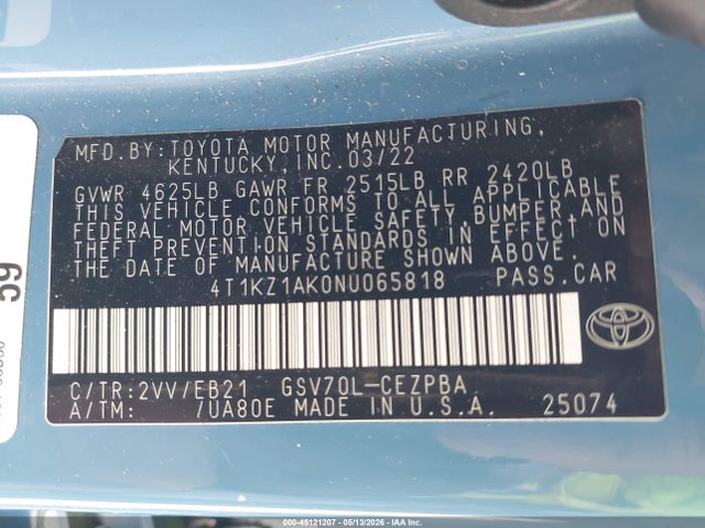 Toyota Camry 2022 4T1KZ1AK0NU065818 Image 22
