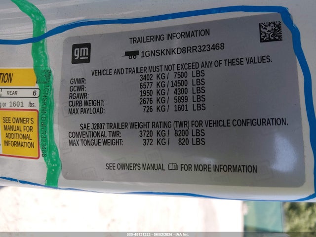 1GNSKNKD8RR323468 Chevrolet Tahoe 4wd Lt