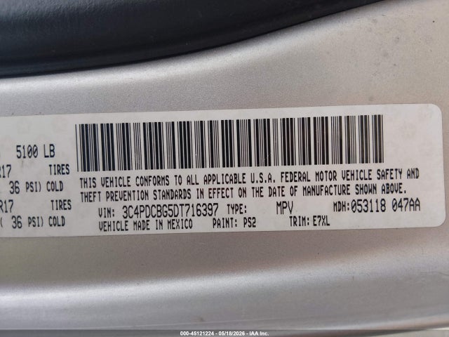 45121224 :رقم المزاد ، 3C4PDCBG5DT716397 vin ، 2013 Dodge Journey Sxt مزاد بيع