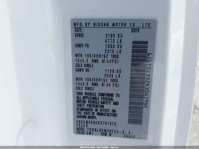 Aukcja sprzedaży 2019 Nissan Nv200 S, vin: 3N6CM0KN2KK701979, numer aukcji: 45121238