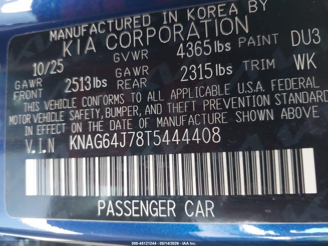 KNAG64J78T5444408 KIA K5 Gt-line Fwd