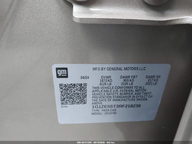 Продажа на аукционе авто 2024 Chevrolet Malibu Fwd 2lt, vin: 1G1ZE5ST3RF218238, номер лота: 45121248
