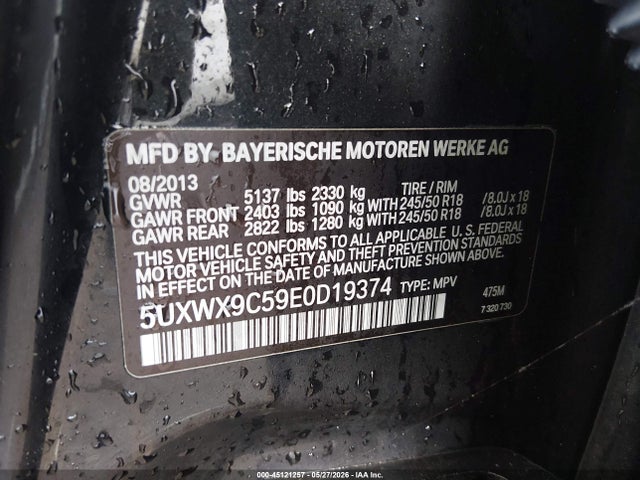 45121257 :رقم المزاد ، 5UXWX9C59E0D19374 vin ، 2014 Bmw X3 Xdrive28i مزاد بيع