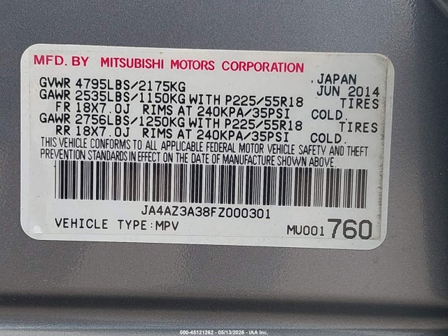 Aukcja sprzedaży 2015 Mitsubishi Outlander Se, vin: JA4AZ3A38FZ000301, numer aukcji: 45121262