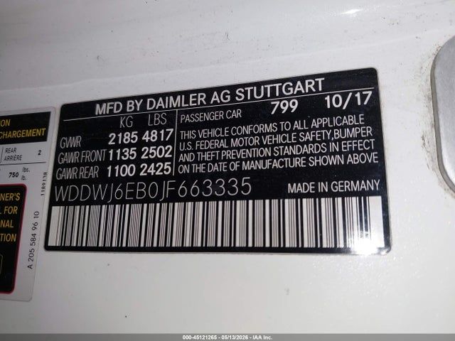 WDDWJ6EB0JF663335 Mercedes-Benz Amg C 43 4matic