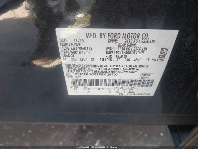 Aukcja sprzedaży 2015 Ford Edge Se, vin: 2FMTK3G97FBC28707, numer aukcji: 45121267
