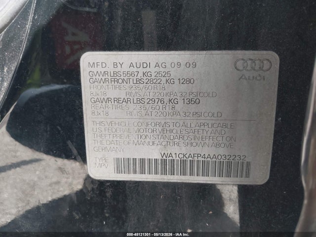 Aukcja sprzedaży 2010 Audi Q5 3.2 Premium, vin: WA1CKAFP4AA032232, numer aukcji: 45121301