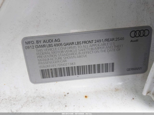 45121306 :رقم المزاد ، WAUKFAFL7DN021383 vin ، 2013 Audi A4 Prestige مزاد بيع