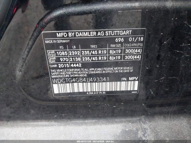 Продаж на аукціоні авто 2018 Mercedes-benz Gla 250 4matic, vin: WDCTG4GB4JJ493341, номер лоту: 45121329