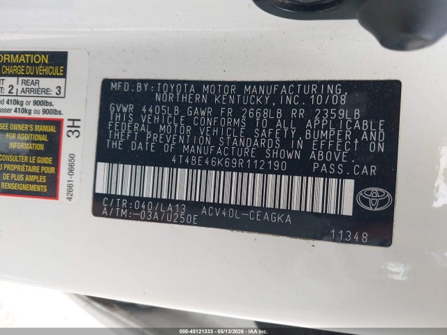 Aukcja sprzedaży 2009 Toyota Camry Xle, vin: 4T4BE46K69R112190, numer aukcji: 45121333