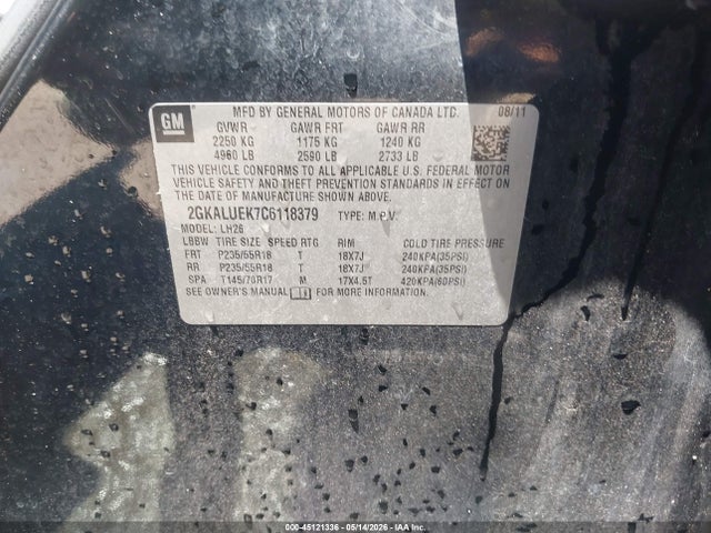 Продажа на аукционе авто 2012 Gmc Terrain Slt-1, vin: 2GKALUEK7C6118379, номер лота: 45121336