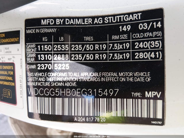 45121337 :رقم المزاد ، WDCGG5HB0EG315497 vin ، 2014 Mercedes-benz Glk 350 مزاد بيع