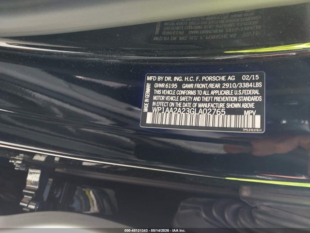 45121343 :رقم المزاد ، WP1AA2A23GLA02765 vin ، 2016 Porsche Cayenne مزاد بيع