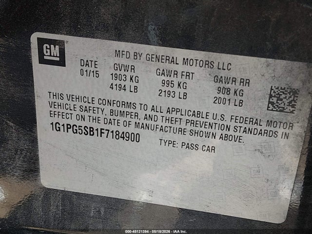 2015 Chevrolet Cruze Ltz მანქანა იყიდება აუქციონზე, vin: 1G1PG5SB1F7184900, აუქციონის ნომერი: 45121394