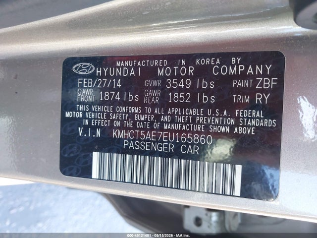 Продаж на аукціоні авто 2014 Hyundai Accent Gs, vin: KMHCT5AE7EU165860, номер лоту: 45121401