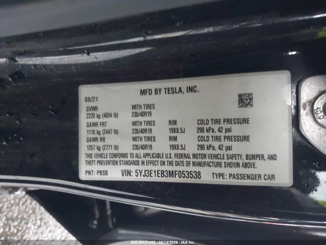Продаж на аукціоні авто 2021 Tesla Model 3 Long Range, vin: 5YJ3E1EB3MF053538, номер лоту: 45121432