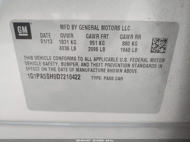 Продаж на аукціоні авто 2013 Chevrolet Cruze Ls Auto, vin: 1G1PA5SH9D7210422, номер лоту: 45121437