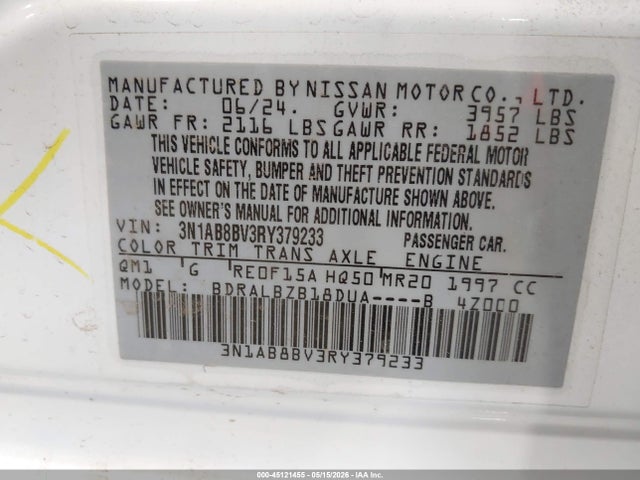 3N1AB8BV3RY379233 Nissan Sentra S Xtronic Cvt