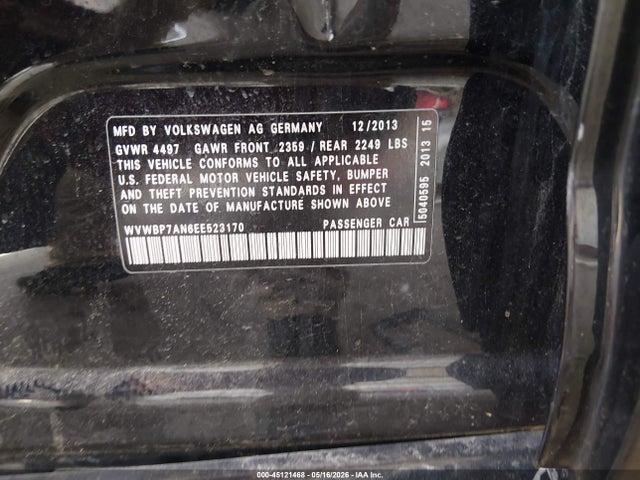 45121468 :رقم المزاد ، WVWBP7AN6EE523170 vin ، 2014 Volkswagen Cc 2.0t R-line مزاد بيع