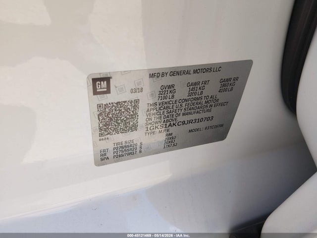 Продаж на аукціоні авто 2018 Gmc Yukon Sle, vin: 1GKS1AKC9JR310703, номер лоту: 45121469