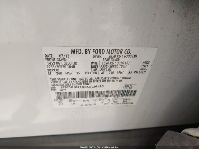 Продаж на аукціоні авто 2014 Ford Explorer Sport, vin: 1FM5K8GTXEGA26498, номер лоту: 45121472