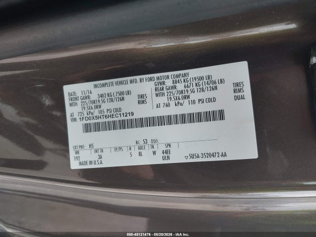 Продаж на аукціоні авто 2017 Ford F-550 Chassis Xlt, vin: 1FD0X5HT6HEC11219, номер лоту: 45121476