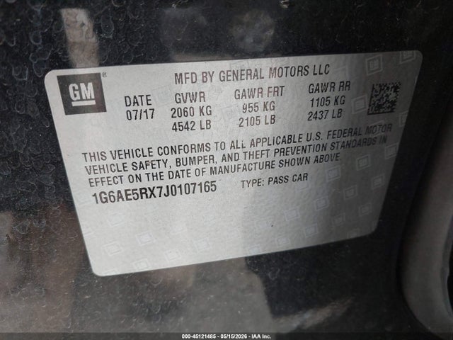45121485 :رقم المزاد ، 1G6AE5RX7J0107165 vin ، 2018 Cadillac Ats Standard مزاد بيع