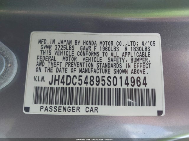 Продажа на аукционе авто 2005 Acura Rsx, vin: JH4DC54895S014964, номер лота: 45121506