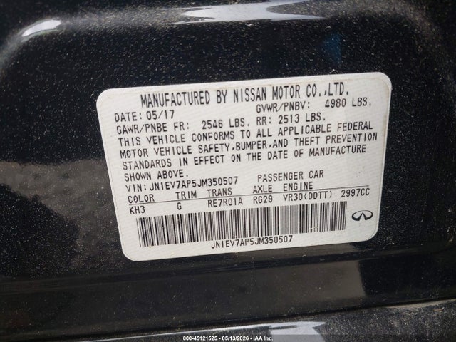 45121525 :رقم المزاد ، JN1EV7AP5JM350507 vin ، 2018 Infiniti Q50 3.0t Luxe مزاد بيع