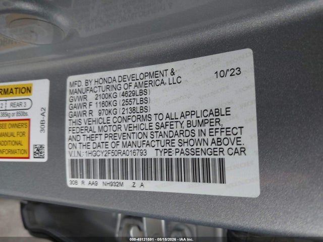 1HGCY2F50RA016793 Honda Accord Hybrid Sport