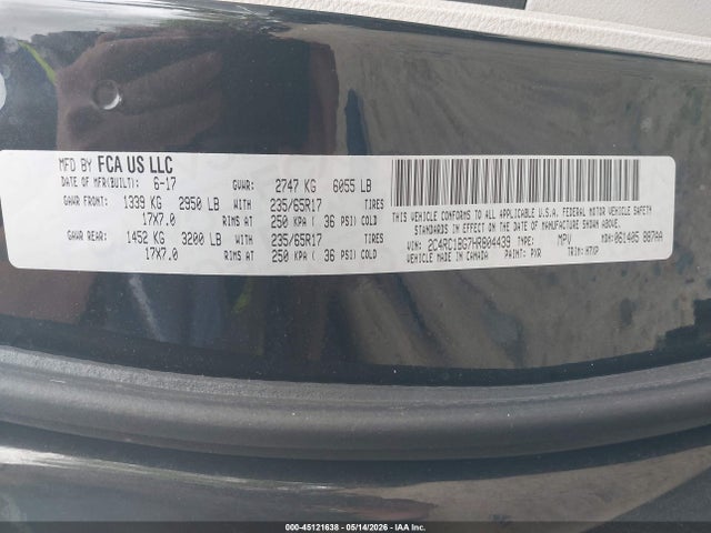 Продаж на аукціоні авто 2017 Chrysler Pacifica Touring Plus, vin: 2C4RC1BG7HR804439, номер лоту: 45121638