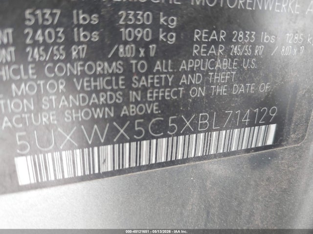 2011 Bmw X3 Xdrive28i მანქანა იყიდება აუქციონზე, vin: 5UXWX5C5XBL714129, აუქციონის ნომერი: 45121651