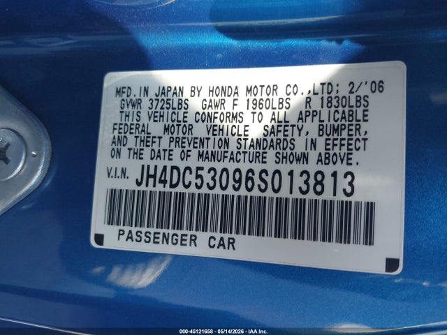 Aukcja sprzedaży 2006 Acura Rsx Type S, vin: JH4DC53096S013813, numer aukcji: 45121658