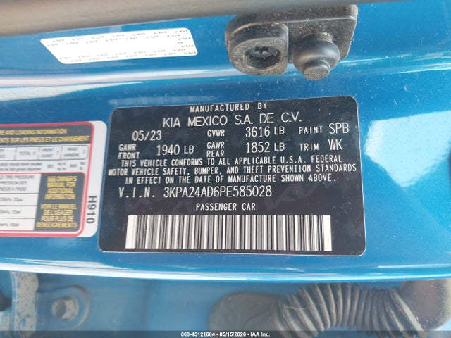 Aukcja sprzedaży 2023 Kia Rio S, vin: 3KPA24AD6PE585028, numer aukcji: 45121684