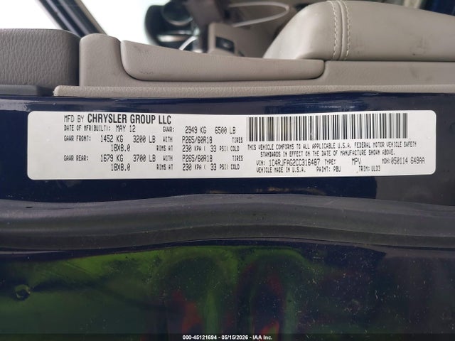 Продаж на аукціоні авто 2012 Jeep Grand Cherokee Laredo, vin: 1C4RJFAG2CC316487, номер лоту: 45121694