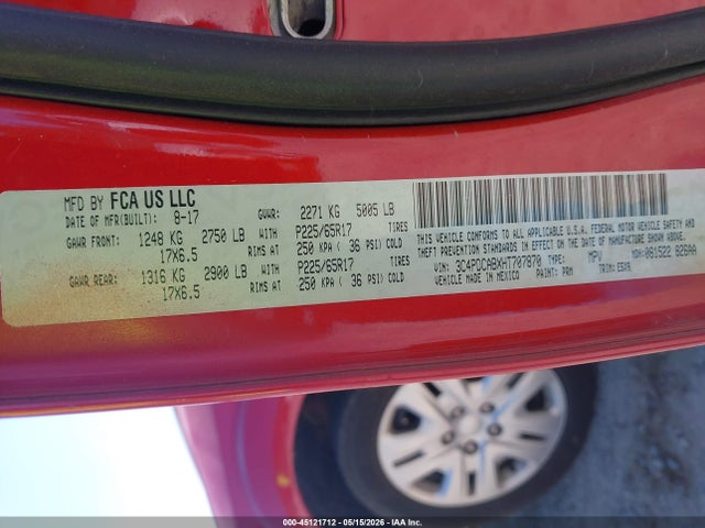 Aukcja sprzedaży 2017 Dodge Journey Se, vin: 3C4PDCABXHT707870, numer aukcji: 45121712