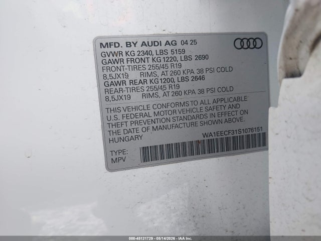 WA1EECF31S1076151 Audi Q3 Premium 45 Tfsi S Line Quattro Tiptronic