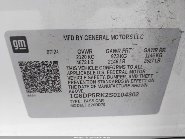 Продаж на аукціоні авто 2025 Cadillac Ct5 Sport Rwd, vin: 1G6DP5RK2S0104302, номер лоту: 45121732