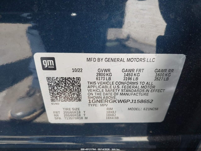1GNERGKW6PJ158652 Chevrolet Traverse Fwd Lt Cloth