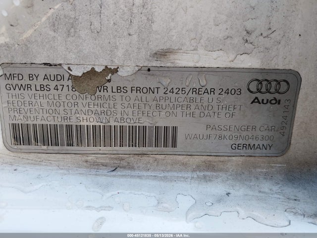 Aukcja sprzedaży 2009 Audi A4 2.0t Premium, vin: WAUJF78K09N046300, numer aukcji: 45121835