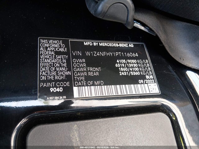 Aukcja sprzedaży 2023 Mercedes-benz Sprinter 2500 Standard Roof 4-cyl Diesel Ho, vin: W1Z4NFHY1PT116064, numer aukcji: 45121843