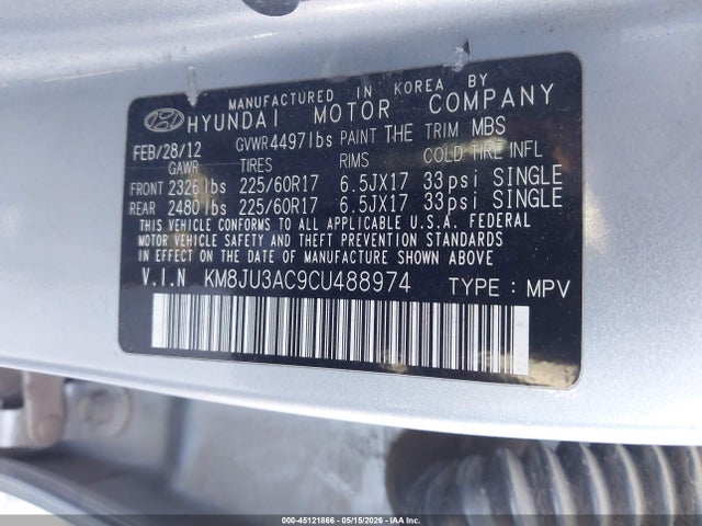 Продаж на аукціоні авто 2012 Hyundai Tucson Gls, vin: KM8JU3AC9CU488974, номер лоту: 45121866