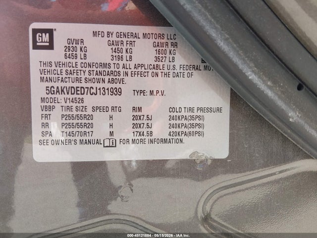 Продаж на аукціоні авто 2012 Buick Enclave Premium, vin: 5GAKVDED7CJ131939, номер лоту: 45121884