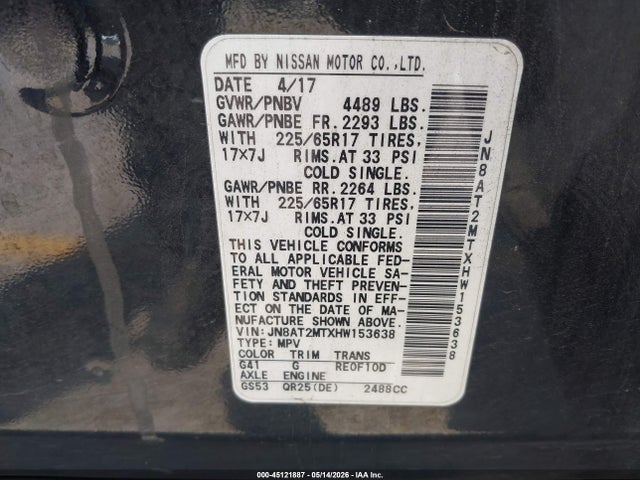 JN8AT2MTXHW153638 Nissan ROGUE SV