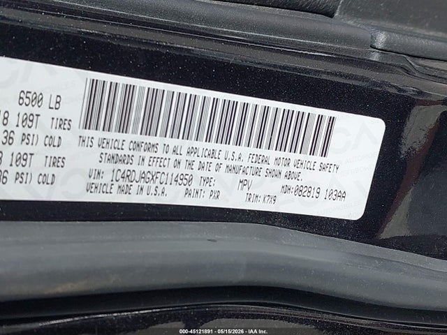 Продаж на аукціоні авто 2015 Dodge Durango Sxt, vin: 1C4RDJAGXFC114950, номер лоту: 45121891