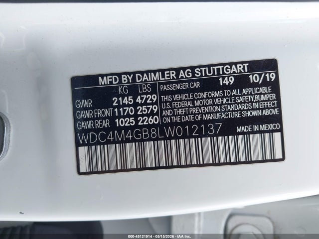 WDC4M4GB8LW012137 Mercedes-Benz GLB 250