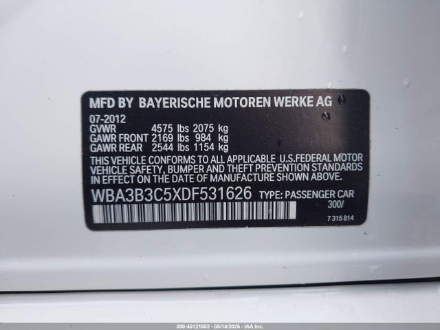 2013 Bmw 328i Xdrive მანქანა იყიდება აუქციონზე, vin: WBA3B3C5XDF531626, აუქციონის ნომერი: 45121952
