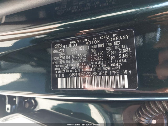Aukcja sprzedaży 2025 Hyundai Palisade Calligraphy, vin: KM8R7DGEXSU885648, numer aukcji: 45121971